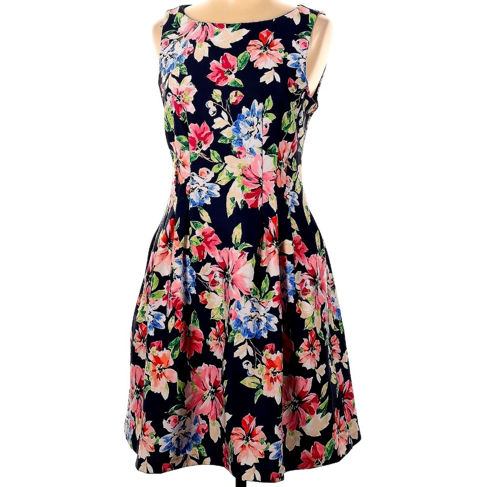 Vince Camuto Navy/Floral Lt. Scuba Dress, Size 14, stretch fabric